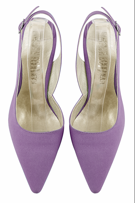 Amethyst purple women's slingback shoes. Pointed toe. High slim heel. Top view - Florence KOOIJMAN